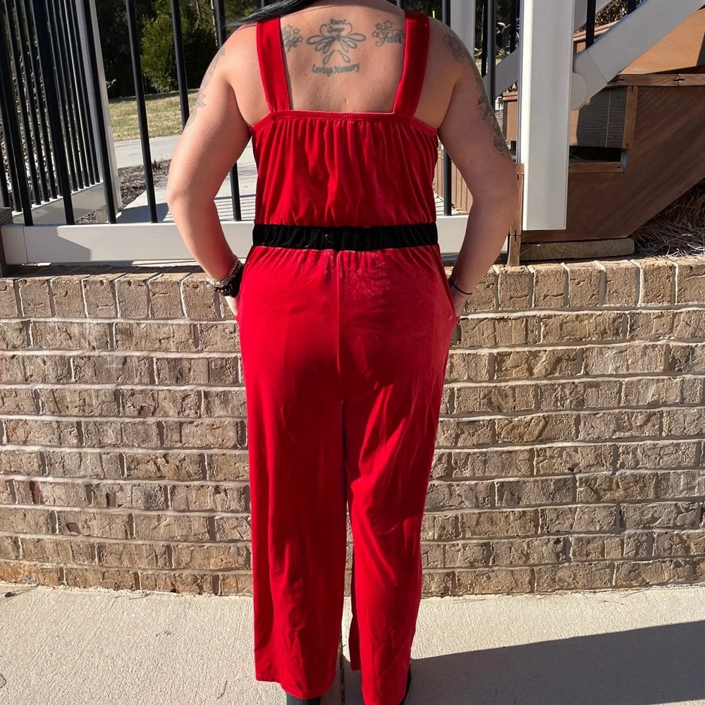 Born Famous Red Velour Festive Llama Christmas Jumpsuit NWT - Picture 4 of 8